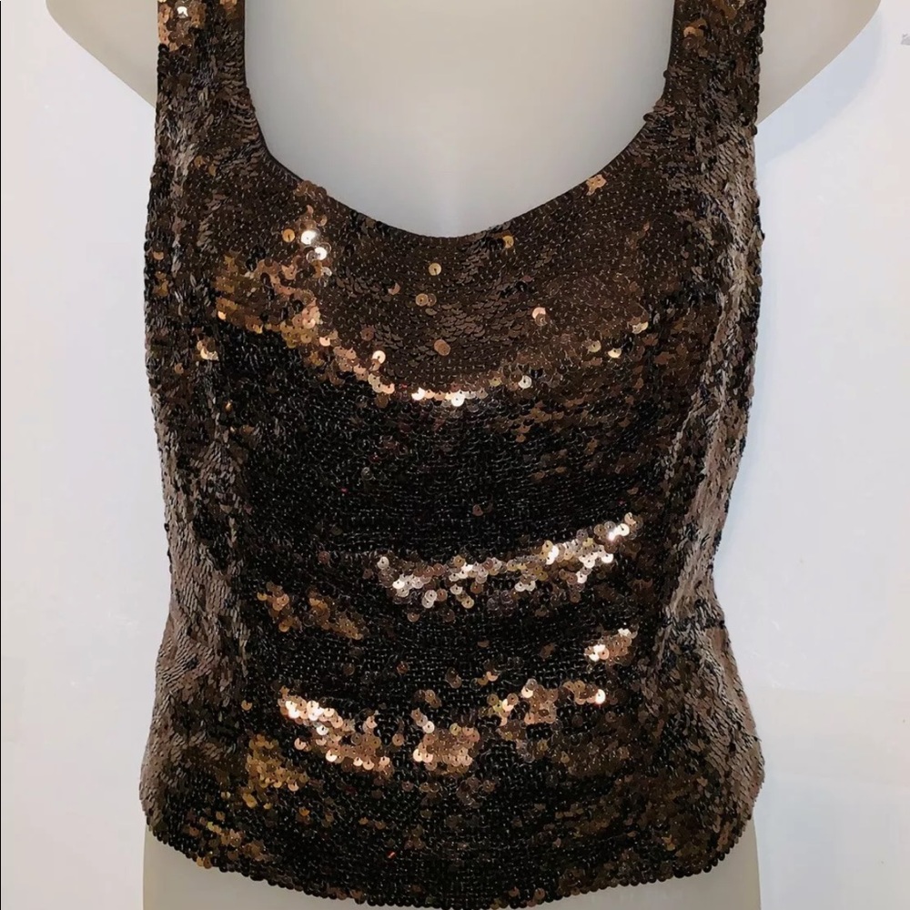 Vintage Brown Oleg Cassini 100% silk sequin top 8